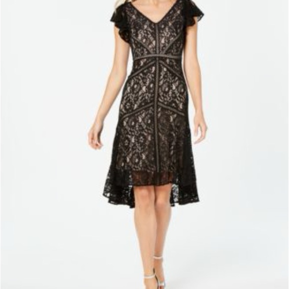 Taylor Black Lace High Low Dress